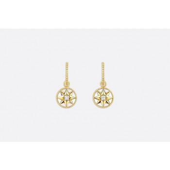 2018 Latest Dior Rose Des Vents MOP Pendant Paved Eight-pointed Star Ladies Diamonds Earrings Yellow Gold JRDV95057_0000