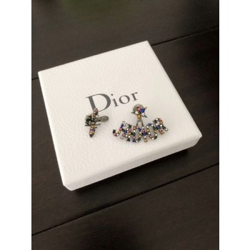 2018 Top Sale Dior JAdior Ladies Colorful Swarovski Crystals Asymmetric Bee-Logo Design Brass Earrings E0640ADRCY_D942
