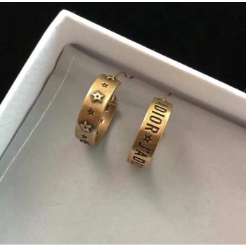 2019 Spring New Dior JAdior Star-Logo Letter Pattern Charming Ladies Yellow Brass Hoop Earrings