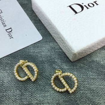 2021 Limited Edition Christian Dior Your Dior CD Logo White Pearl Yellow Gold Plated Stud Earrings For Ladies Price Online