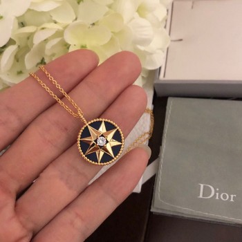 2021 Womens Best Selling Dior Rose Des Vents Lapis Lazuli 8-point Star Pendant Yellow Gold Long Necklace