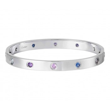 New Arrival Cartier Love Bracelet White Gold Colorful Diamonds B6036317