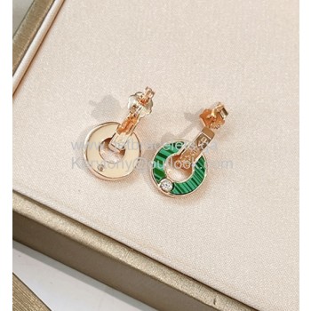 Earrings Rose Gold with Malachite and Diamonds Perfect Replica