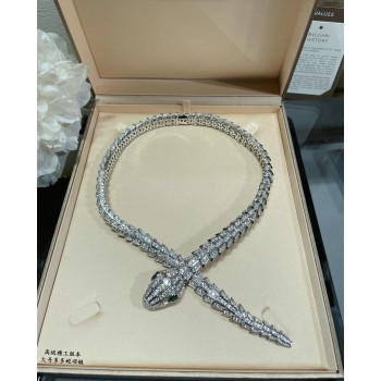 Serpenti Large Emerald and Diamond Necklace White Gold with Diamonds