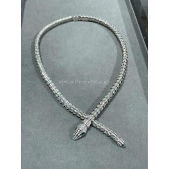Serpenti Small Emerald and Diamond Necklace White Gold with Diamonds
