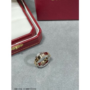 Cartier Double Love Ring in White Gold and Rose Gold with Diamonds