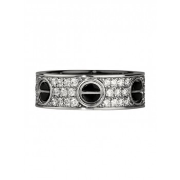 Replica Cartier Love Ring 18K White Gold Black Ceramic Paved Diamonds B4207600