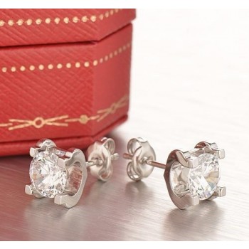 Cartier C DE Earrings in 18K White Gold With 1 Brilliant-Cut Diamond