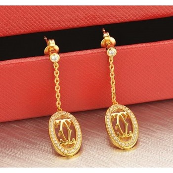 Cartier Logo Double C Earrings in 18K Yellow Gold With Diamonds