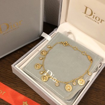 Christian Dior Rose Des Vents Five Motif Eight-pointed Star-Diamonds White MOP Pendants Women Yellow Gold Plated Bracelet/Necklace