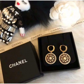 Christian Dior Vintage Openwork Brass Flower Design Pendant Ladies Premium replica Diamonds Compass Hoop Earrings