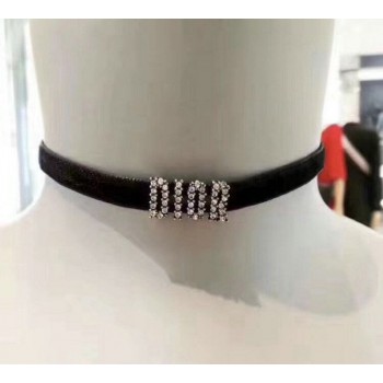 Christian Dio(r)evolution Black Velvet Ribbon White Crystals Logo Choker For Girls 37CM N0682DVOCY_D909