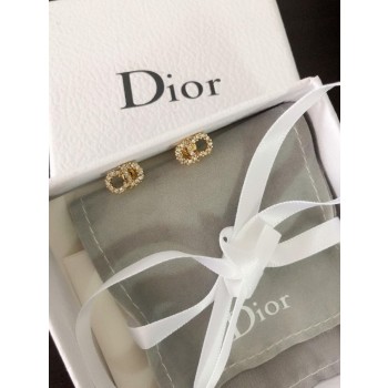 Dior Clair D Lune CD Shaped White Crystal Fashion High End Gold-tone Earrings For Womens E0715CDLCY_D301