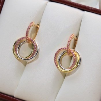 Premium replica Cartier Trinity Earrings White Gold/Yellow Gold with Pink Diamonds Best Gift