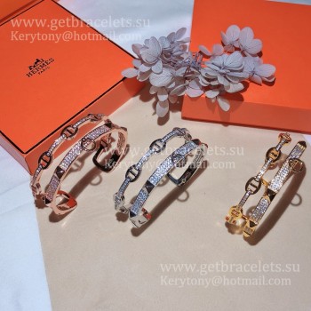 Hermes Collier de Chien Double Layer Bracelet White Gold/Pink Gold/Yellow Gold Most Luxury
