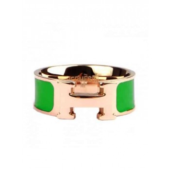 Hermes Enamel Clic H Ring in 18kt Pink Gold with Green