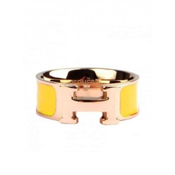 Hermes Enamel Clic H Ring in 18kt Yellow Gold with Yellow