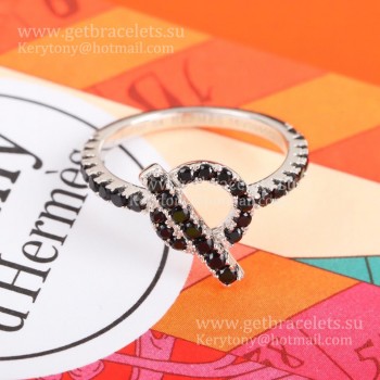 Hermes Finesse Ring with Black Spinel Gemstones White Gold Fashion Style Lady Jewelry US Sale