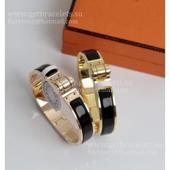 Hermes Narrow Enamel Hinged Bracelet in Plain Enamel With Rose Gold/Yellow Gold Luxury Replicated