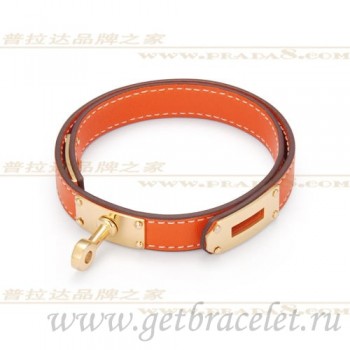 Hermes Rivale Double Wrap Bracelet Orange With Gold