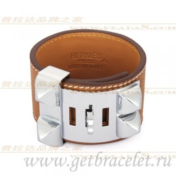 Hermes Collier de Chien Bracelet Chestnut With Silver