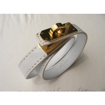 Hermes Rivale Double Wrap Bracelet White With Gold