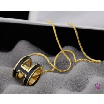 Hermes 3D Pop H logo Snake Bone Black Necklace in Yellow Gold