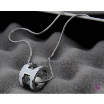 Hermes 3D Pop H logo Snake Bone White Necklace in White Gold