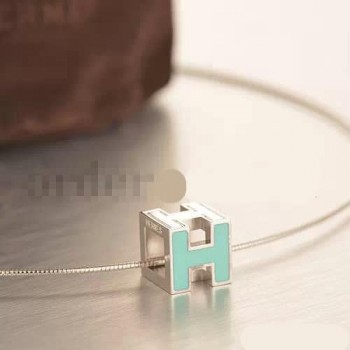 Hermes Cage dH Necklace Blue in Lacquer With Gold