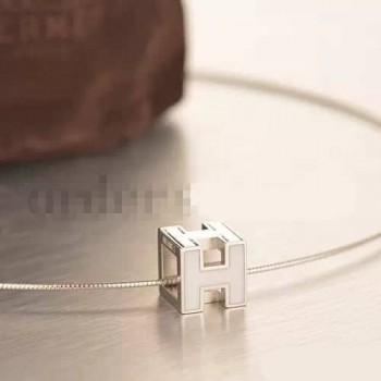 Hermes Cage dH Necklace White in Lacquer With Gold