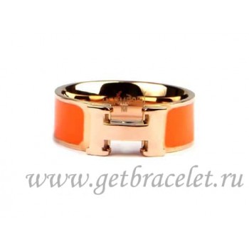 Hermes Enamel Clic H Ring in 18kt Pink Gold with Orange