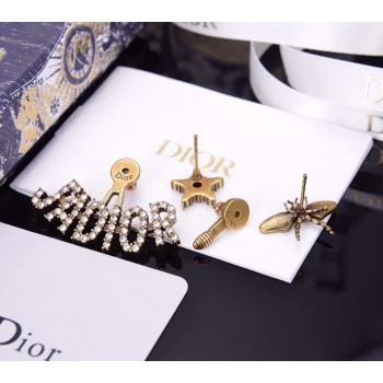 Low Price Dior Gold-tone JADIOR Motif Women Paved Diamonds Star Bee Asymmetric Stud Earrings Best Gift Replica