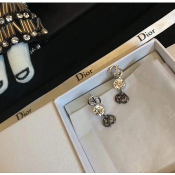 New Style Dior C-D Shaped Motif White Crstal Womens Sterling Silver Drop Earrings Price List