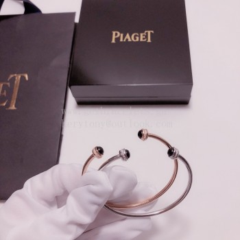 Piaget Possession Open Bangle Bracelet Black Ceramic Cabochons With Diamonds Rose Gold/White Gold