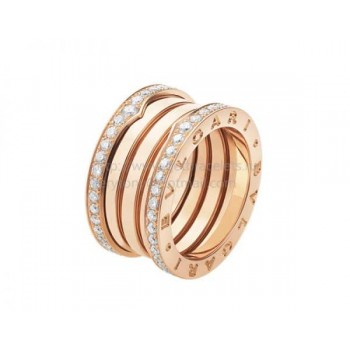 B.zero1 4-Band Rose Gold Ring with Pave Diamonds Along the Edge