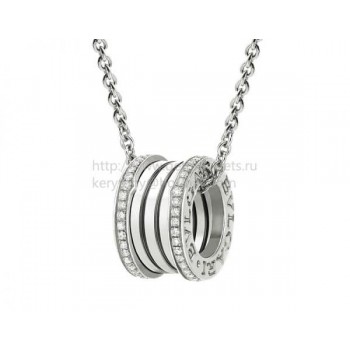 B.zero1 Pendant with Chain in White Gold with Pave Diamonds on the Edges