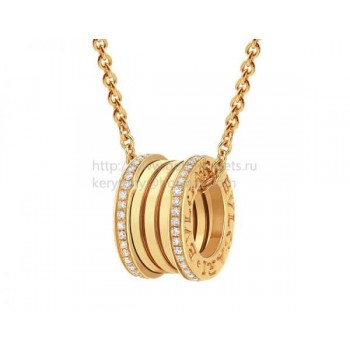 B.zero1 Pendant with Chain in Yellow Gold with Pave Diamonds on the Edges