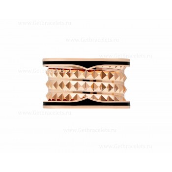 2020 New B.zero1 Rock 4-band Ring in 18kt Rose Gold with Studded Spiral and Black Ceramic Inserts on the Edges