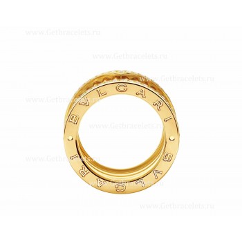 2020 New B.zero1 Rock 4-Band Ring in 18kt Yellow Gold with Studded Spiral and Pave Diamonds on the Edges