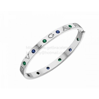 Bangle Bracelet White Gold with 6 Blue Sapphires and 6 Tsavorites