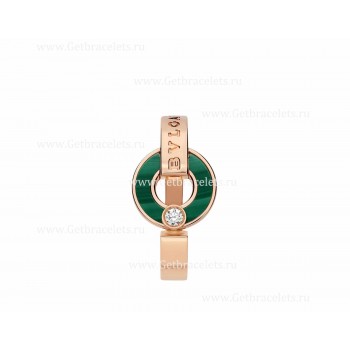 Openwork 18K Rose Gold Ring With Malachite Elements and a Round Brilliant-cut Diamond