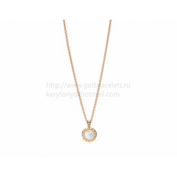 Pendant with Pink Gold Chain with Mother of Pearl and Onyx Pave Diamonds