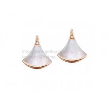 DIVAS Dream Rose Gold Earrings with Mother of Pearl and Pave Diamonds
