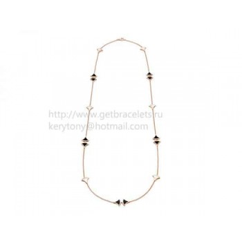 Divas Dream Sautoir Necklace in Rose Gold with Mother of Pearl and Black Onyx
