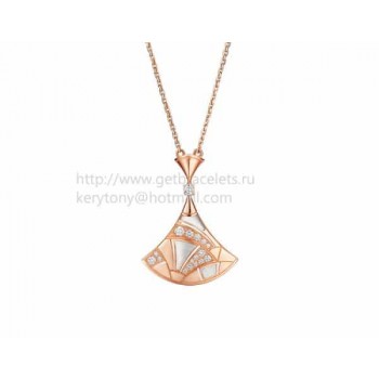 Divas Dream Sculpting Fan-Shaped Necklace Rose Gold with Mother of Pearl and Pave Diamonds