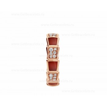 Medium Serpenti Viper 18k Rose Gold Ring with Carnelian Elements and Pave Diamonds