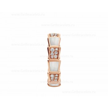 Medium Serpenti Viper 18k Rose Gold Ring with Mother of Pearl Elements and Pave Diamonds