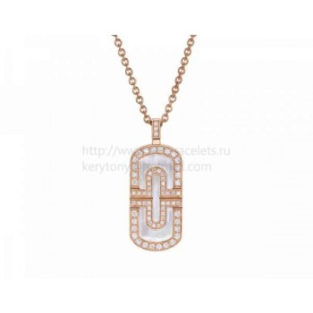 Parentesi Necklace Pink Gold with mother-of-pearl and Pave Diamonds