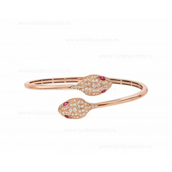 Serpenti 18K Rose Gold Bracelet set with Rubellite Eyes and Pave Diamonds