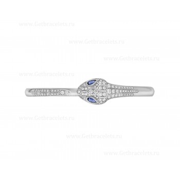 Serpenti Bangle Bracelet 18K White Gold set with Blue Sapphire Eyes and Pave Diamonds